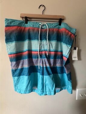 Goodfellow & Co Turquoise and Coral Striped Swim Shorts
